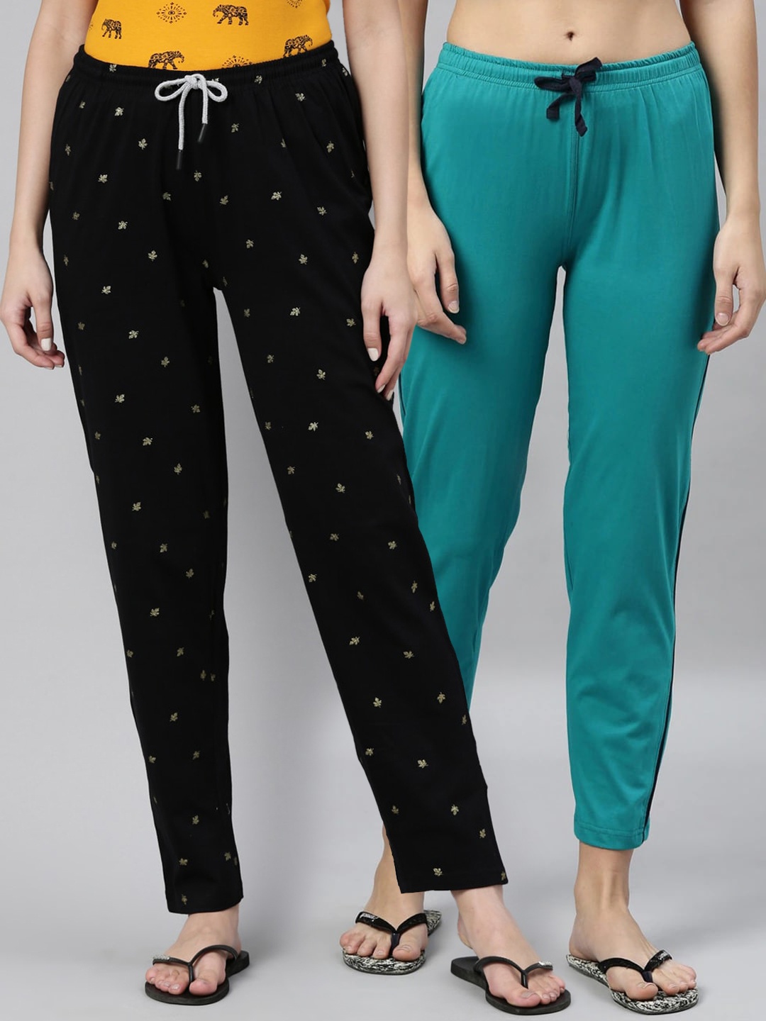 

Kryptic Women Black & Green Pack of 2 Pure Cotton Lounge Pants