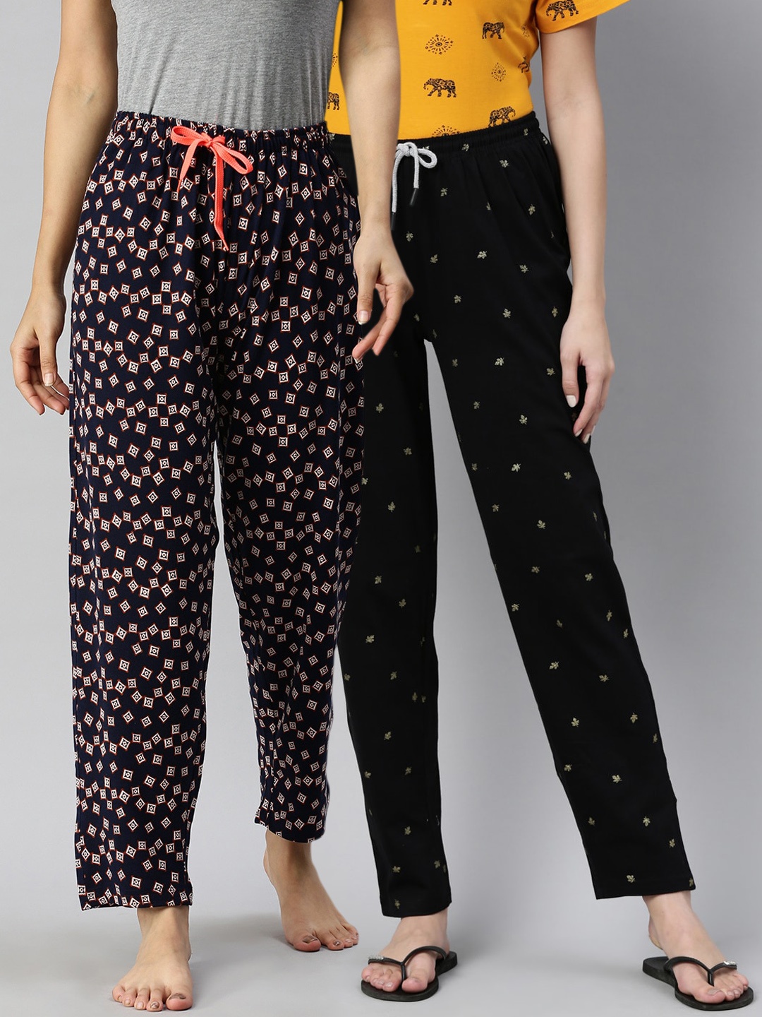 

Kryptic Women Black & Navy Blue Pack of 2 Printed Pure Cotton Lounge Pants