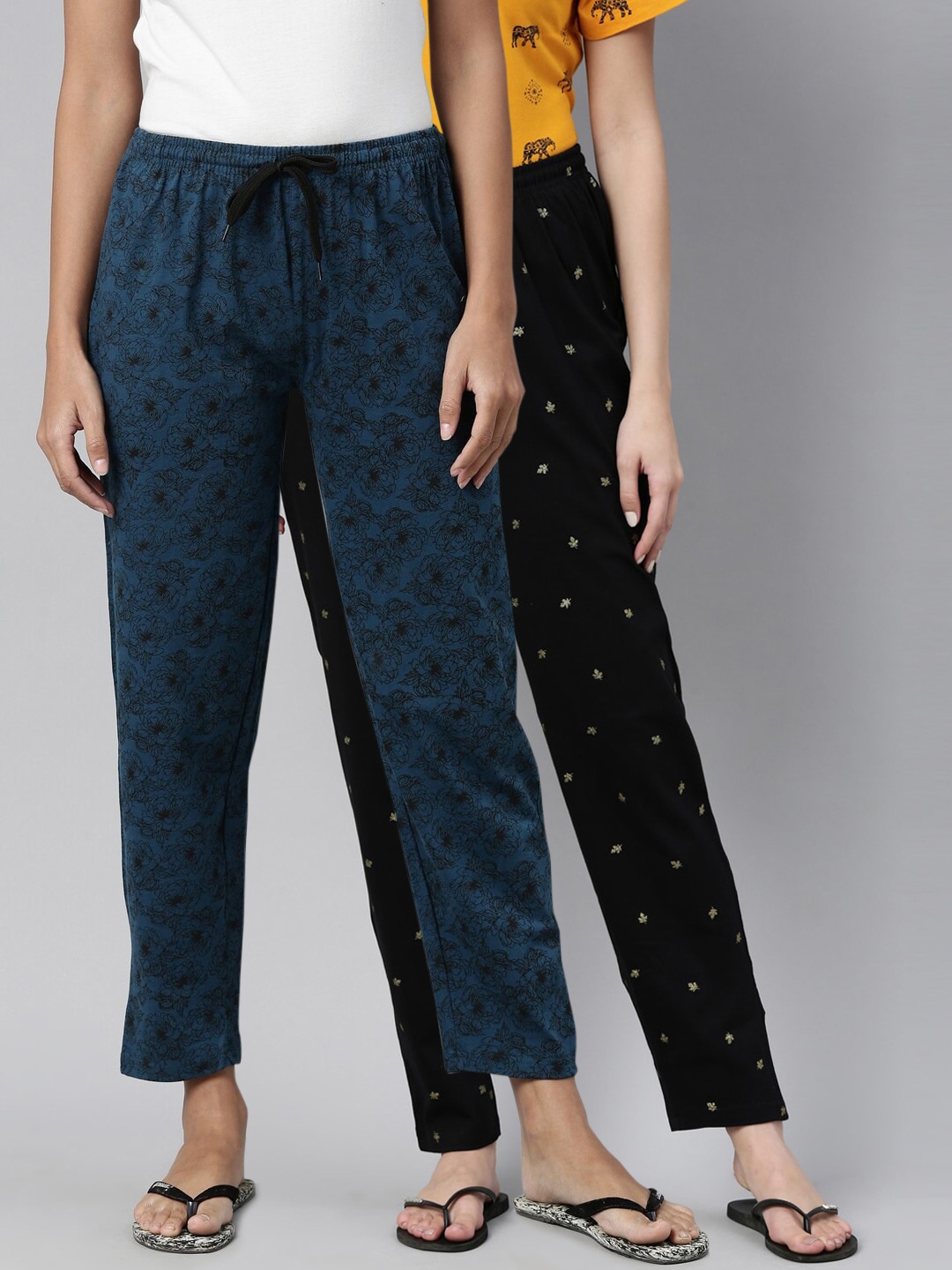 

Kryptic Women Pack of 2 Pure Cotton Printed Lounge Pants, Black