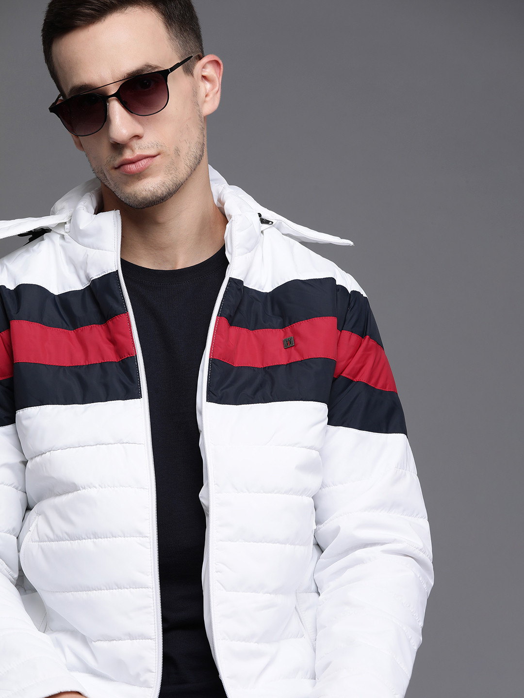 

Louis Philippe Sport Men Green Red Colourblocked Puffer Jacket