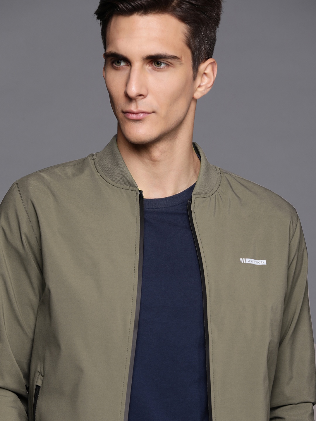 

Louis Philippe Sport Men Olive Green Solid Super Slim Fit Bomber Jacket