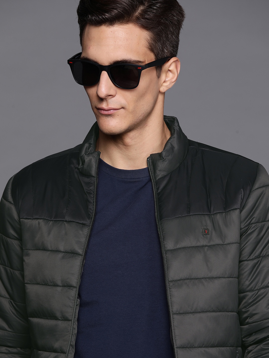 

Louis Philippe Sport Men Charcoal & Black Solid Padded Jacket