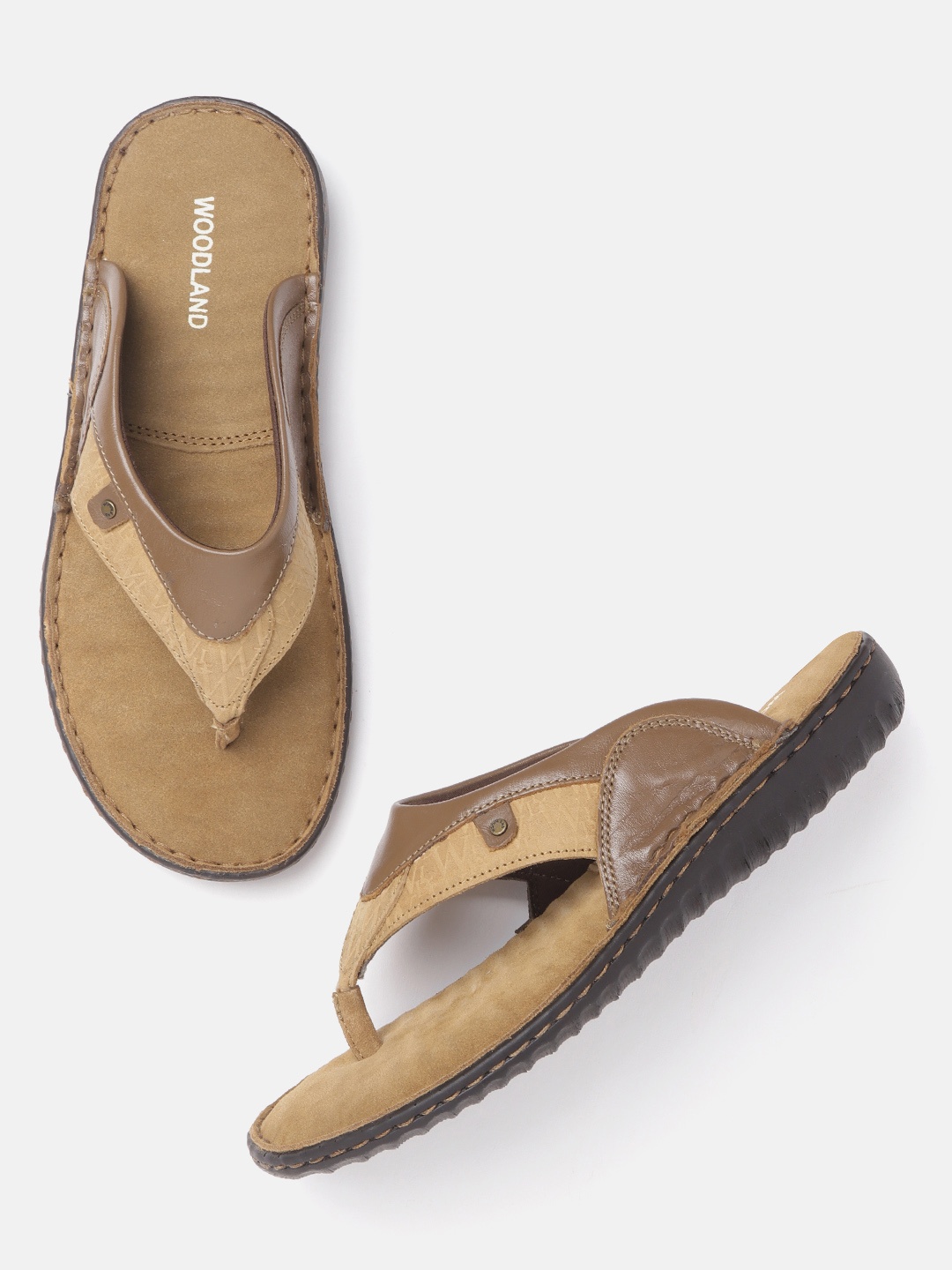 

Woodland Men Brown & Beige Leather Textured & Colourblocked Comfort Sandals