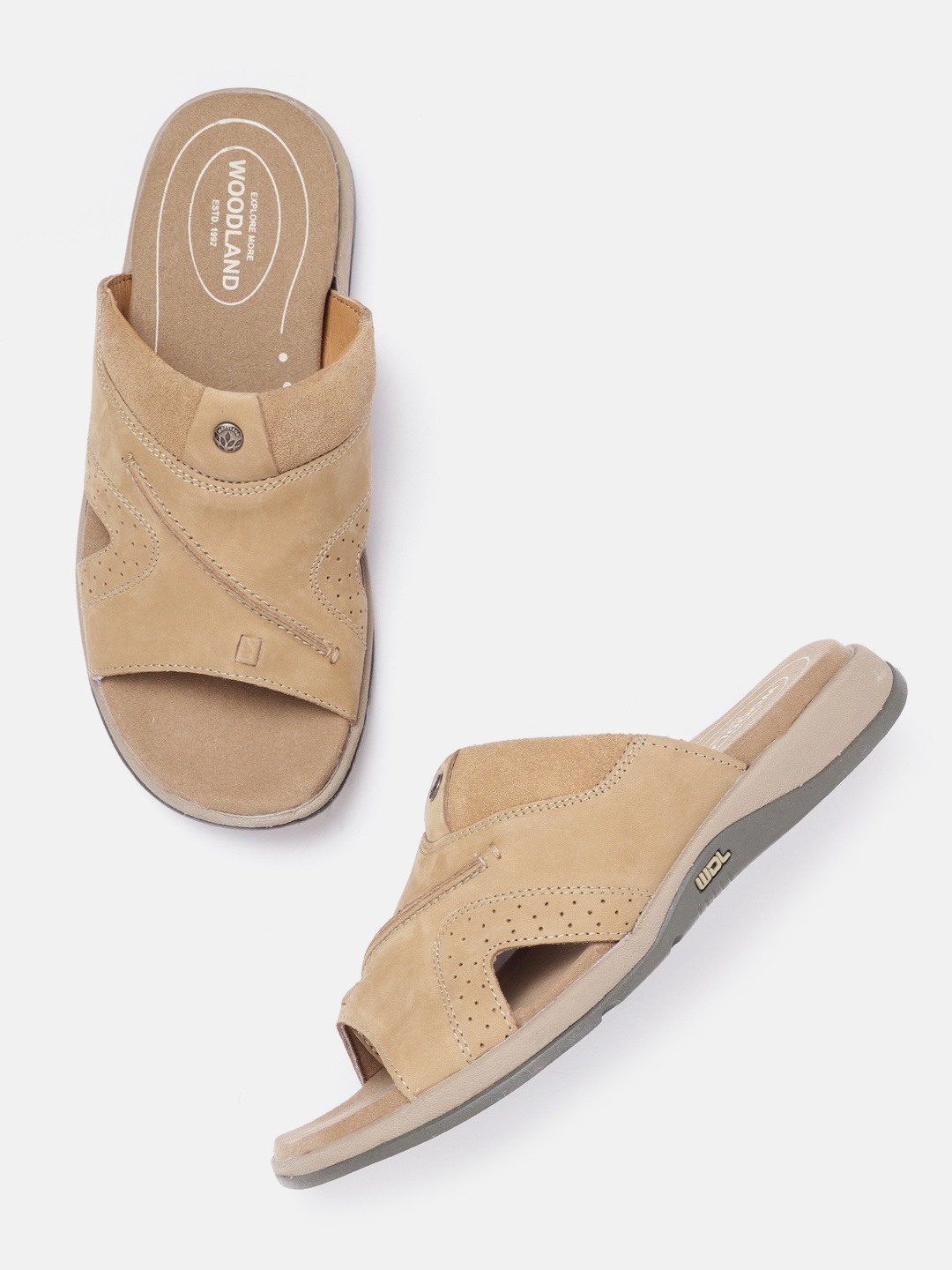 

Woodland Men Camel Brown Solid Leather Comfort Sandals with Perforated & Cut-Out Detail
