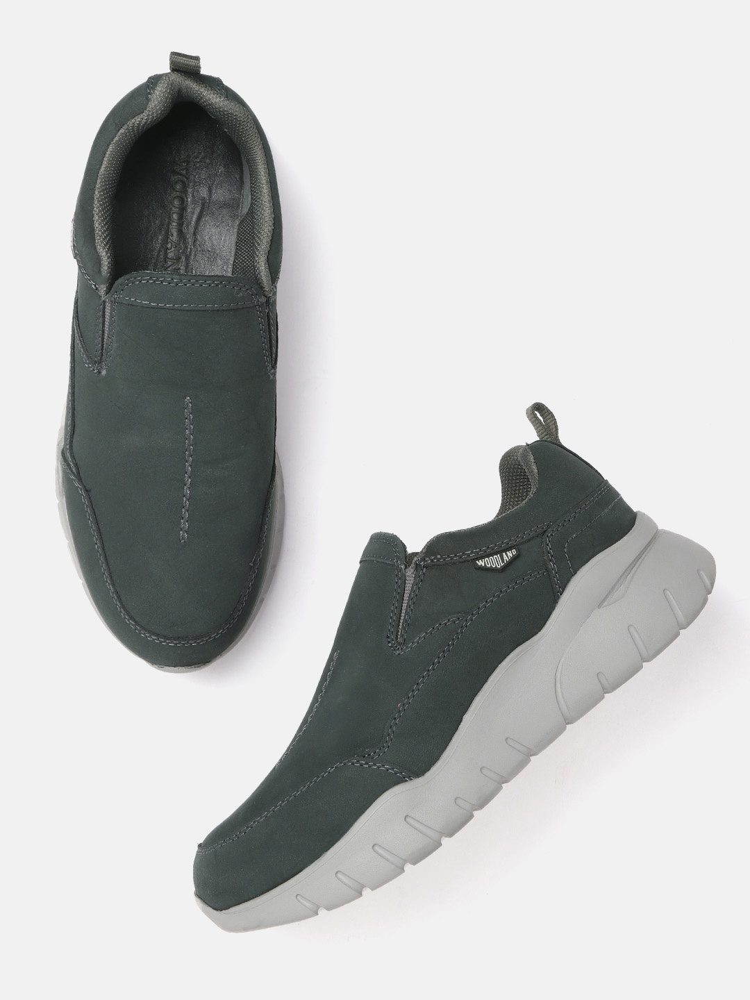 

Woodland Men Teal Green Solid Slip-Ons