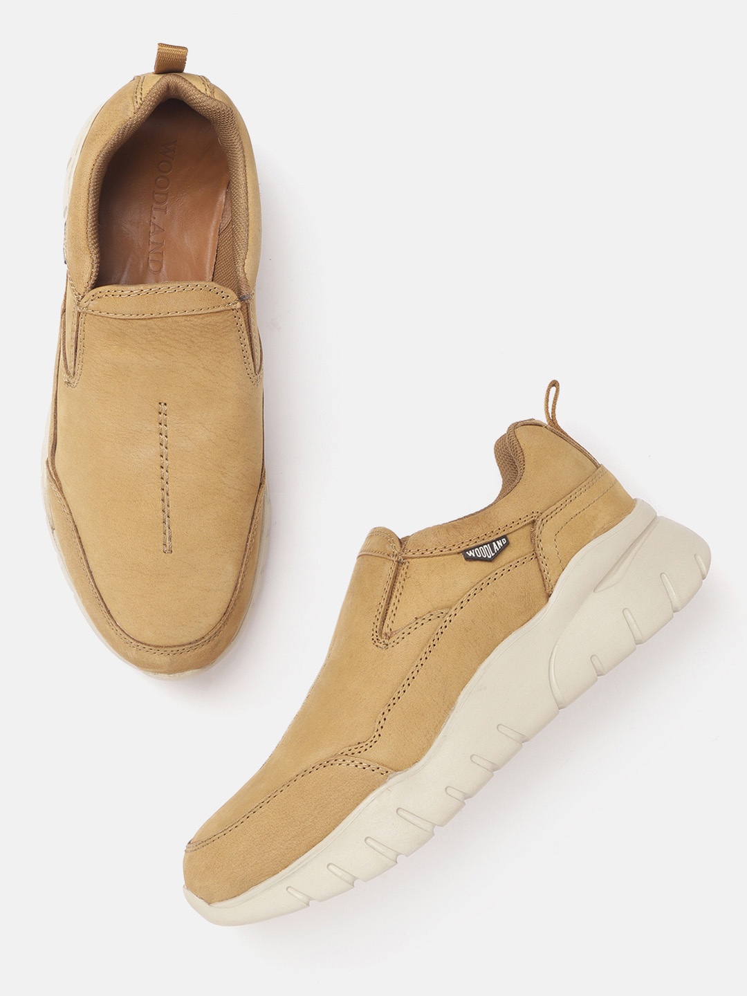 

Woodland Men Camel Brown Nubuck Leather Solid Slip-On Sneakers