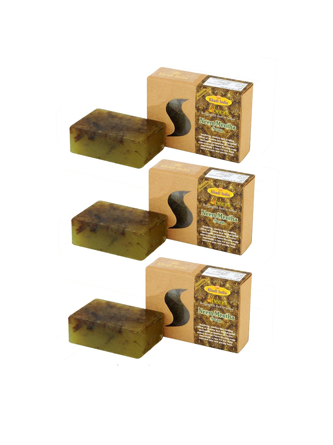 

Abeers Pack of 3 Handmade Neem Mentha With Essential Oil Premium Soap, 125 g, Brown