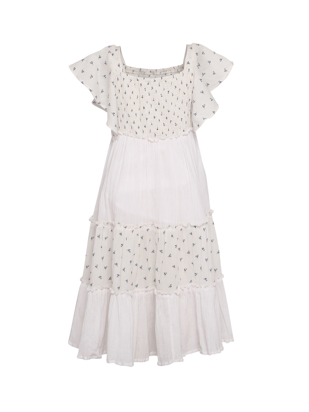 

A Little Fable Girls White Printed Smocked Tiered Dress