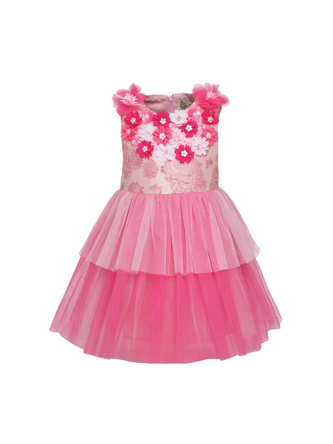 

A Little Fable Girls Self Design Applique Pink Dress