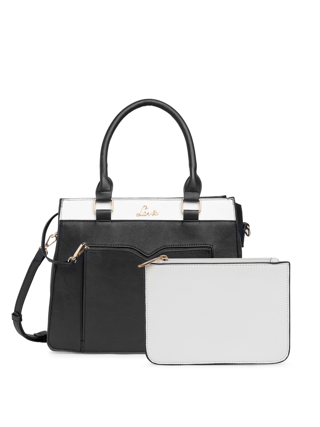 

Lavie Women Black & White Solid Structured Shoulder Bag with Pouch