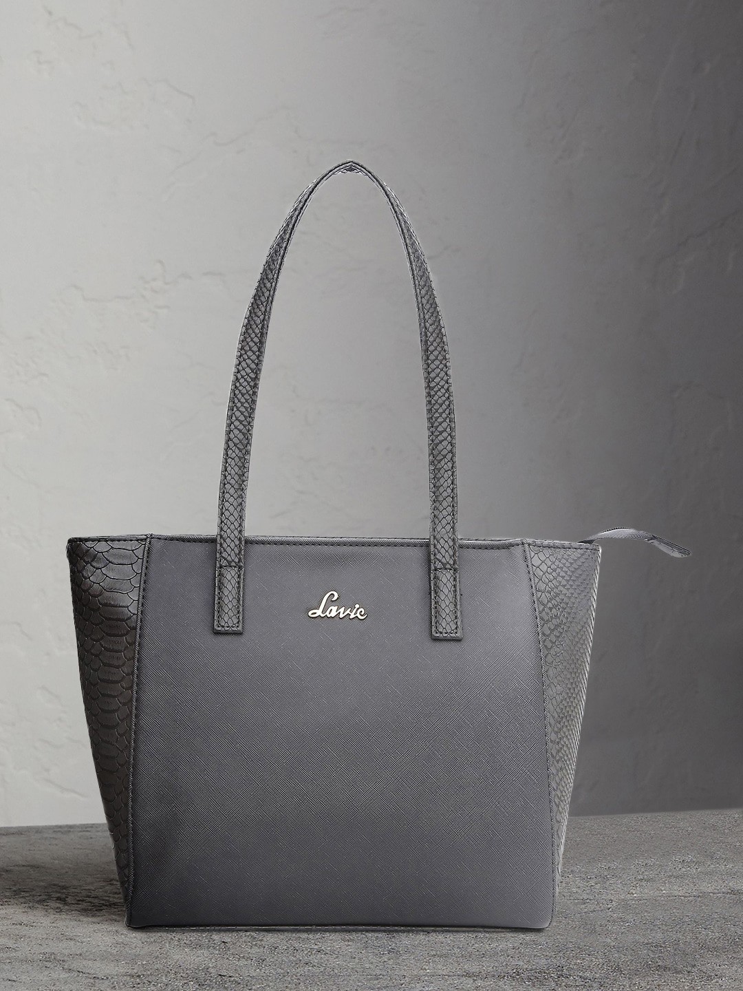 

Lavie Grey Animal Textured PU Regular Structured Tote Bag