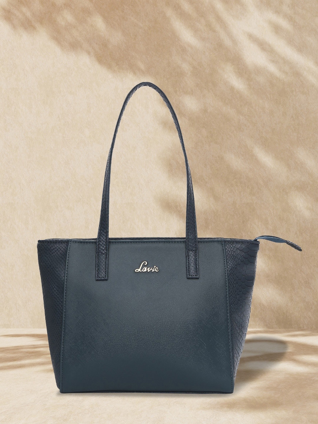 

Lavie Teal Blue Animal Textured PU Regular Structured Tote Bag