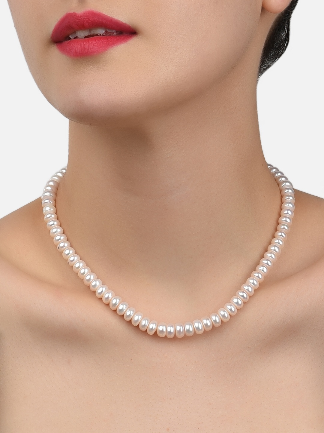 

Zaveri Pearls Off White & Gold-Plated Freshwater AAA+ Button Pearls Necklace