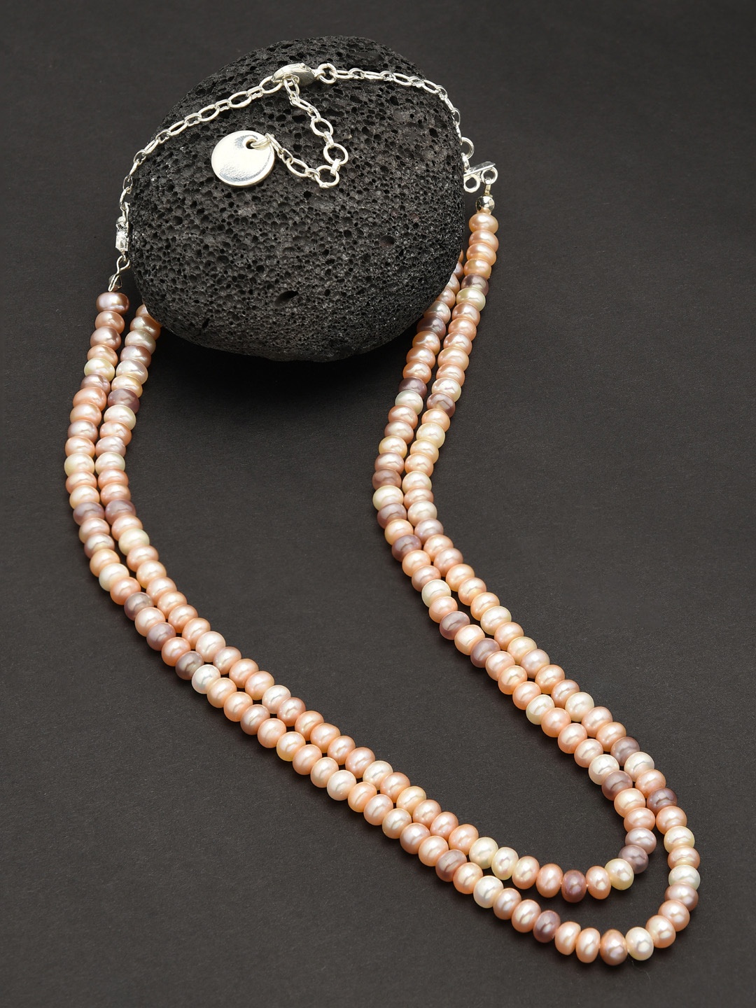 

Zaveri Pearls Silver-Plated & Brown Freshwater AAA+ Button Pearl Layered Necklace