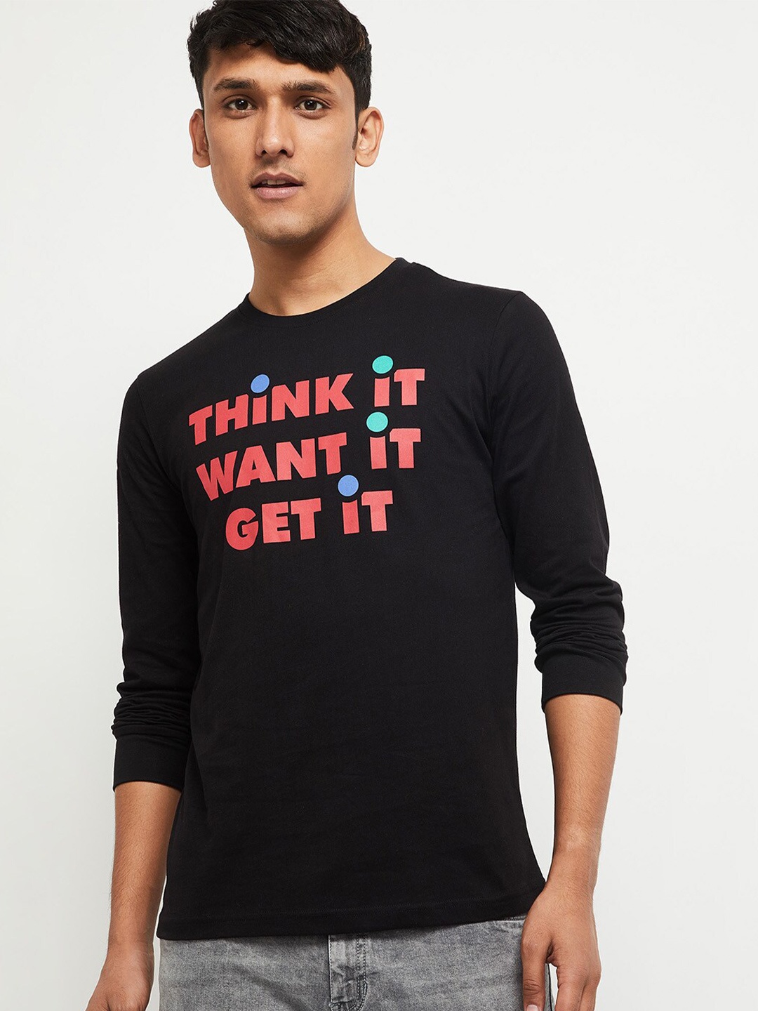 

Max Men Black Typography Printed T-shirt
