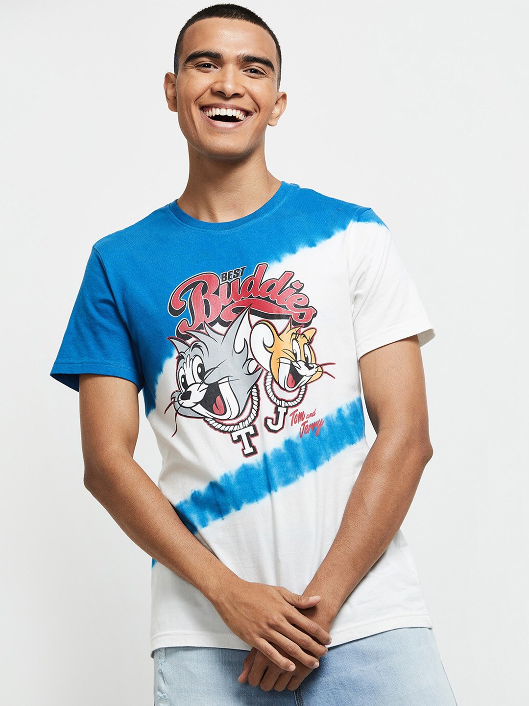 

max Men Blue & White Tom & Jerry Printed T-shirt