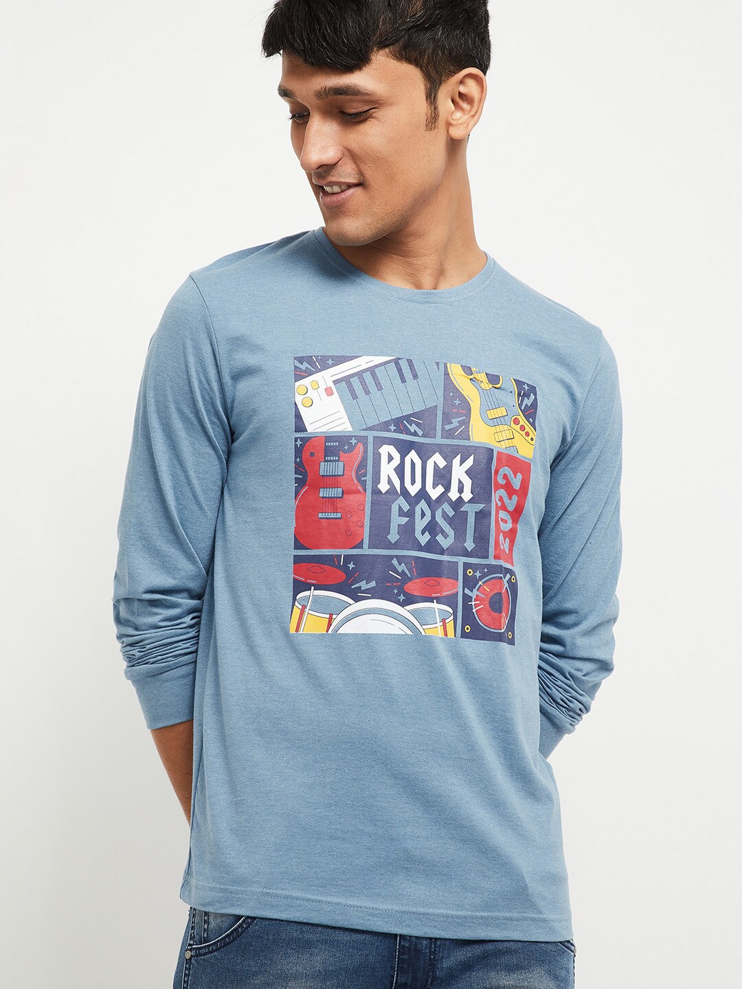

max Men Multicoloured Printed Round Neck T-shirt, Multi
