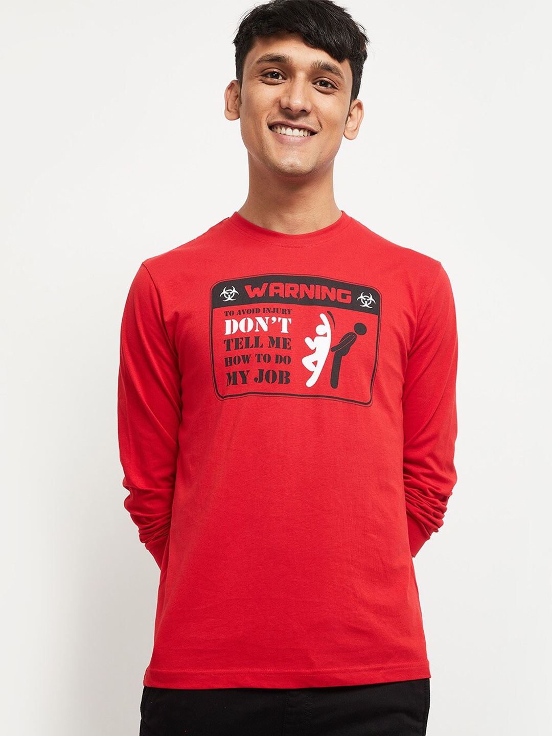 

max Men Red Typography Printed T-shirt