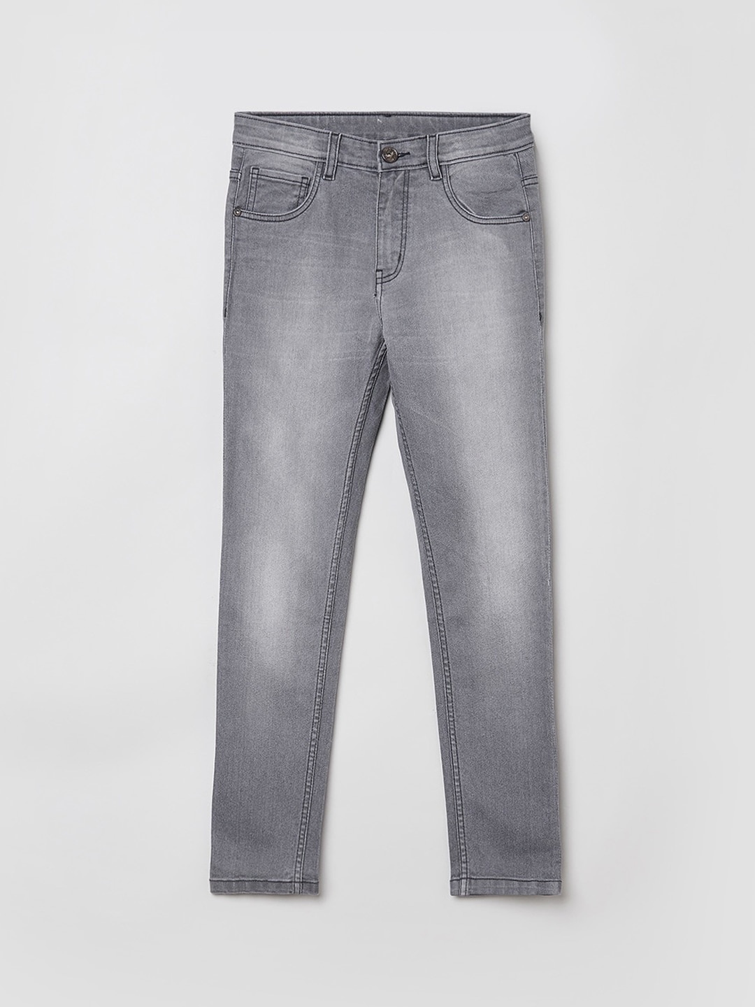 

max Boys Grey Skinny Fit Heavy Fade Jeans