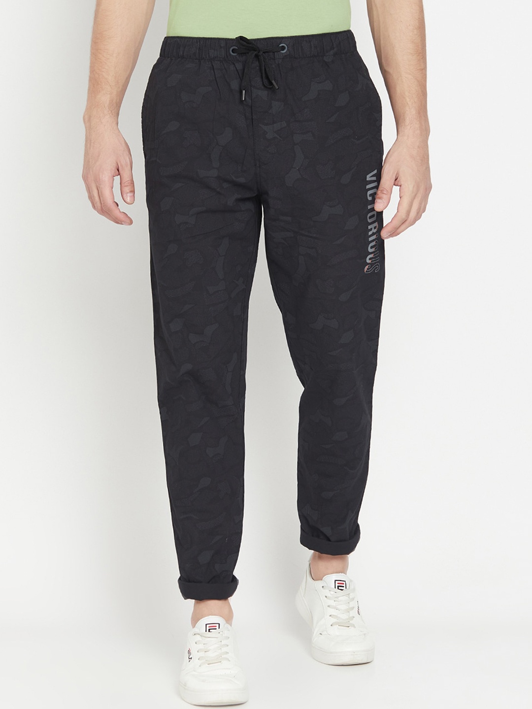 

Octave Men Black Camouflage Printed Cotton Track Pants
