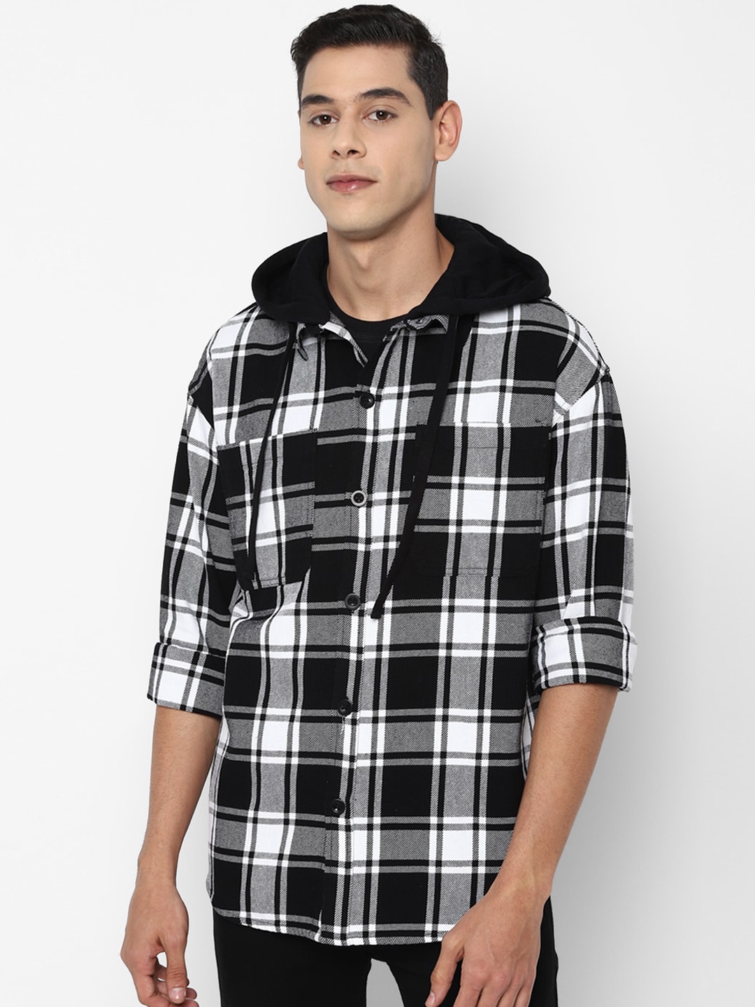 

FOREVER 21 Men White Black Checked Tailored Jacket