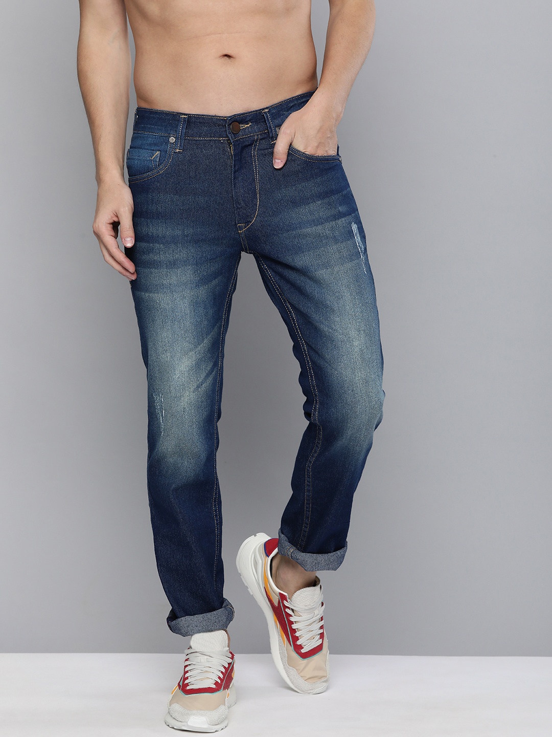 

HERE&NOW Men Indigo Light Fade Stretchable Casual Jeans, Blue