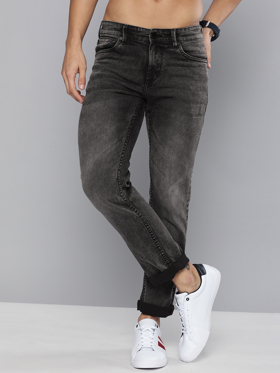 

HERE&NOW Men Grey Light Fade Stretchable Jeans