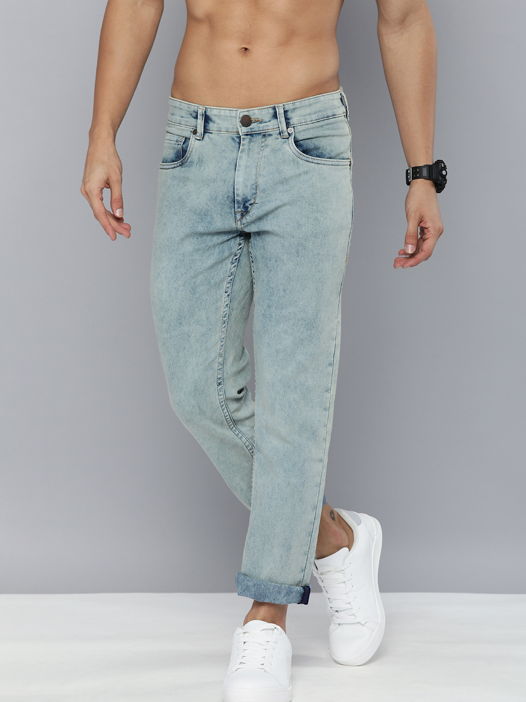 

HERE&NOW Men Indigo Slim Fit Heavy Fade Stretchable Casual Jeans, Blue