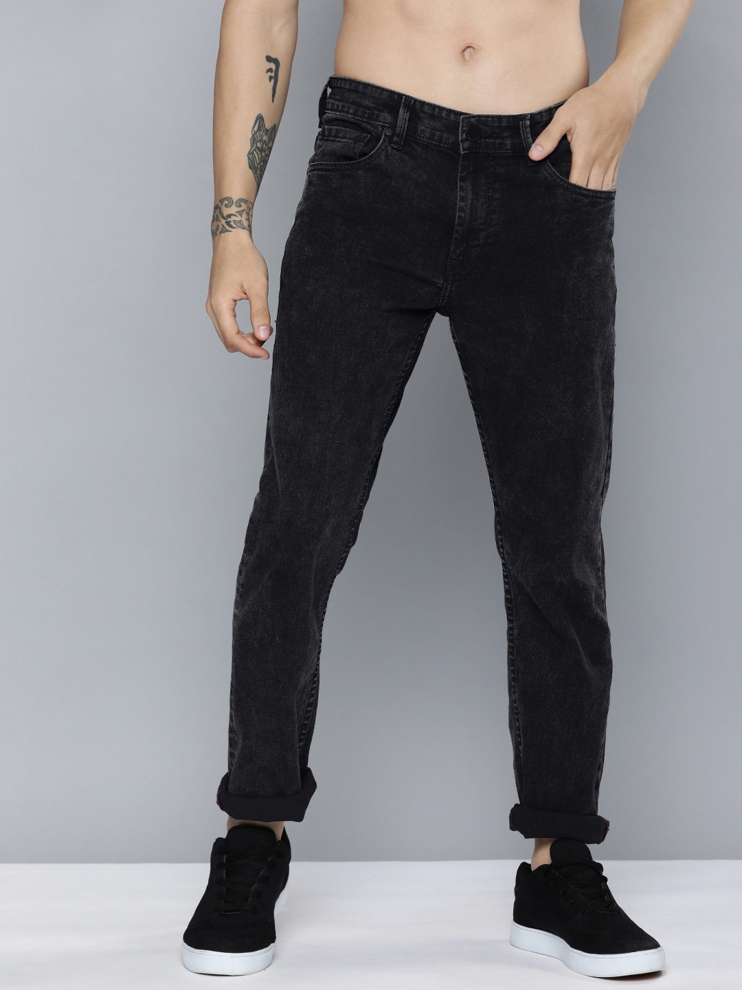 

HERE&NOW Men Black Light Fade Mid-Rise Stretchable Jeans
