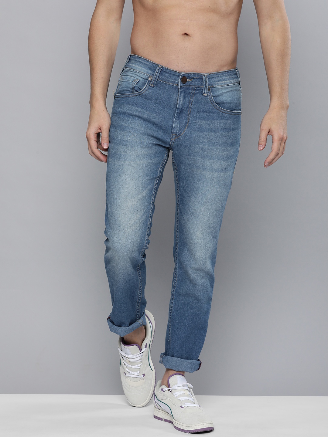 

HERE&NOW Men Blue Mid-Rise Heavy Fade Clean Look Slim-Fit Jeans