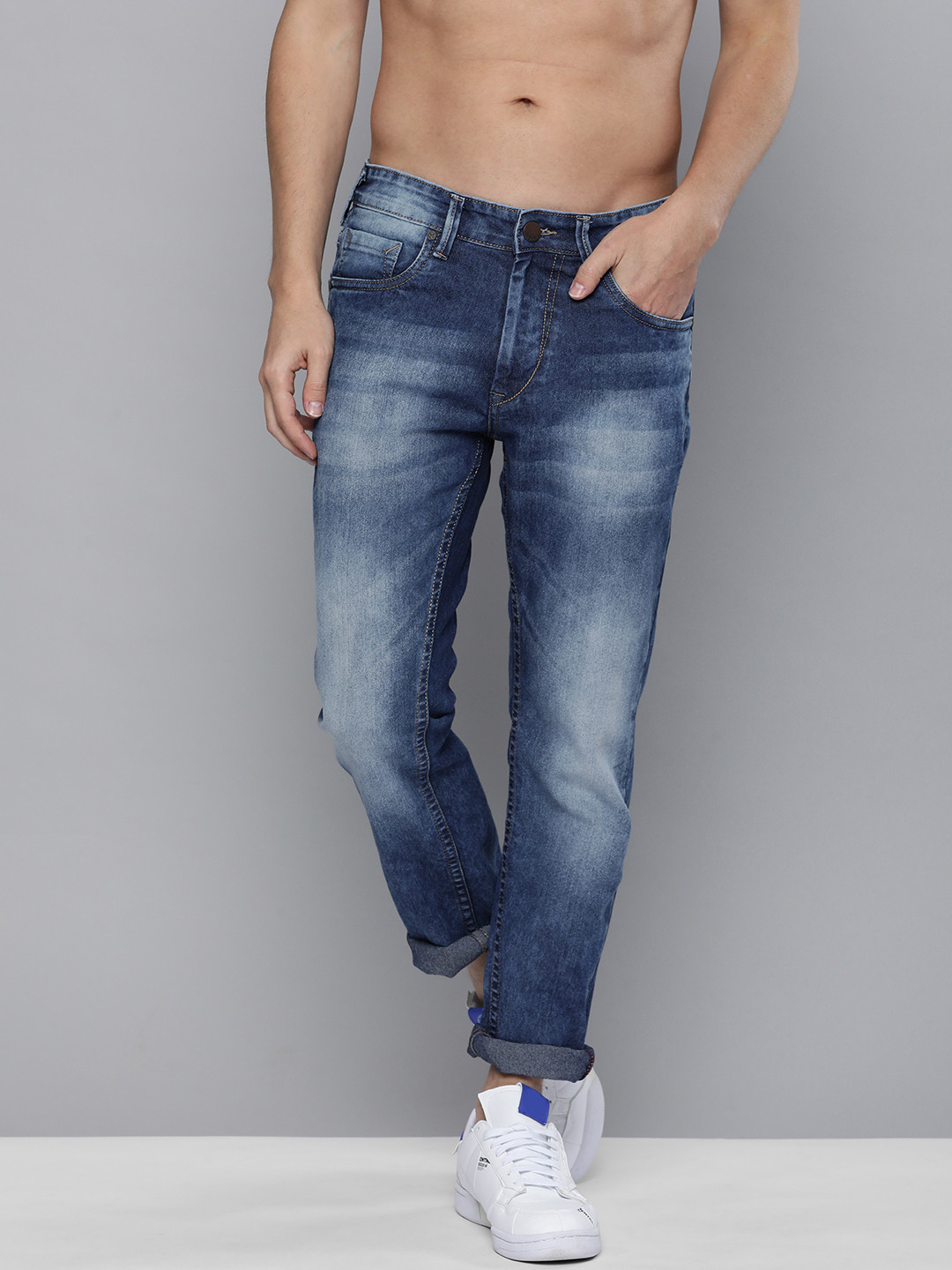 

HERE&NOW Men Blue Mid-Rise Heavy Fade Clean Look Slim Fit Jeans