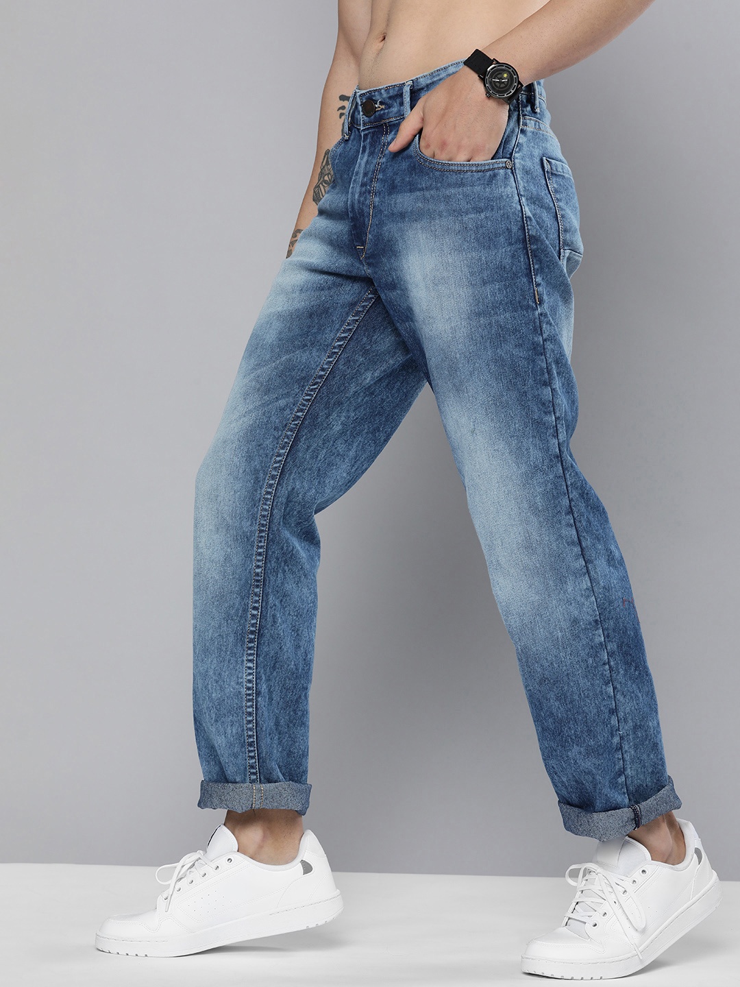 

HERE&NOW Men Blue Heavy Fade Stretchable Jeans