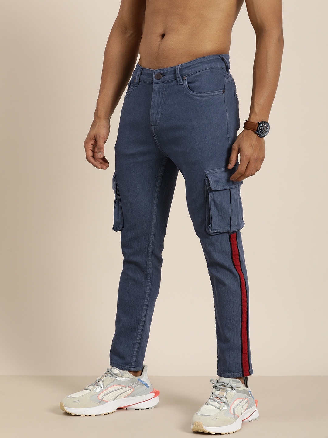 

Moda Rapido Men Cargo Stretchable Casual Jeans with Side Tape, Blue