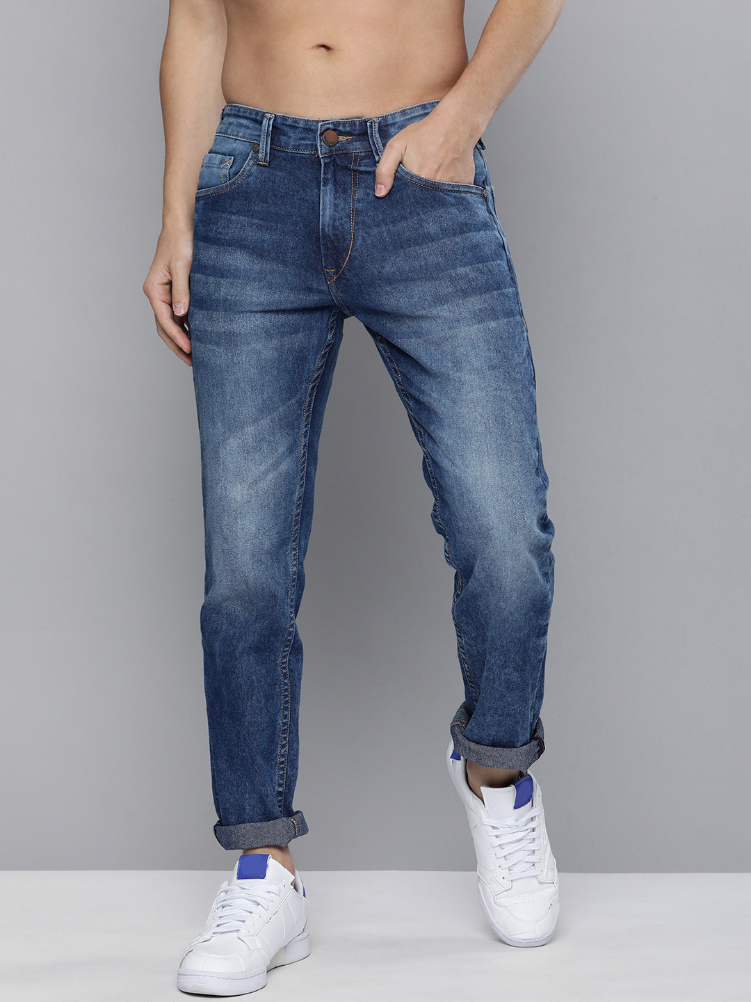 

HERE&NOW Men Indigo Light Fade Stretchable Casual Jeans, Blue