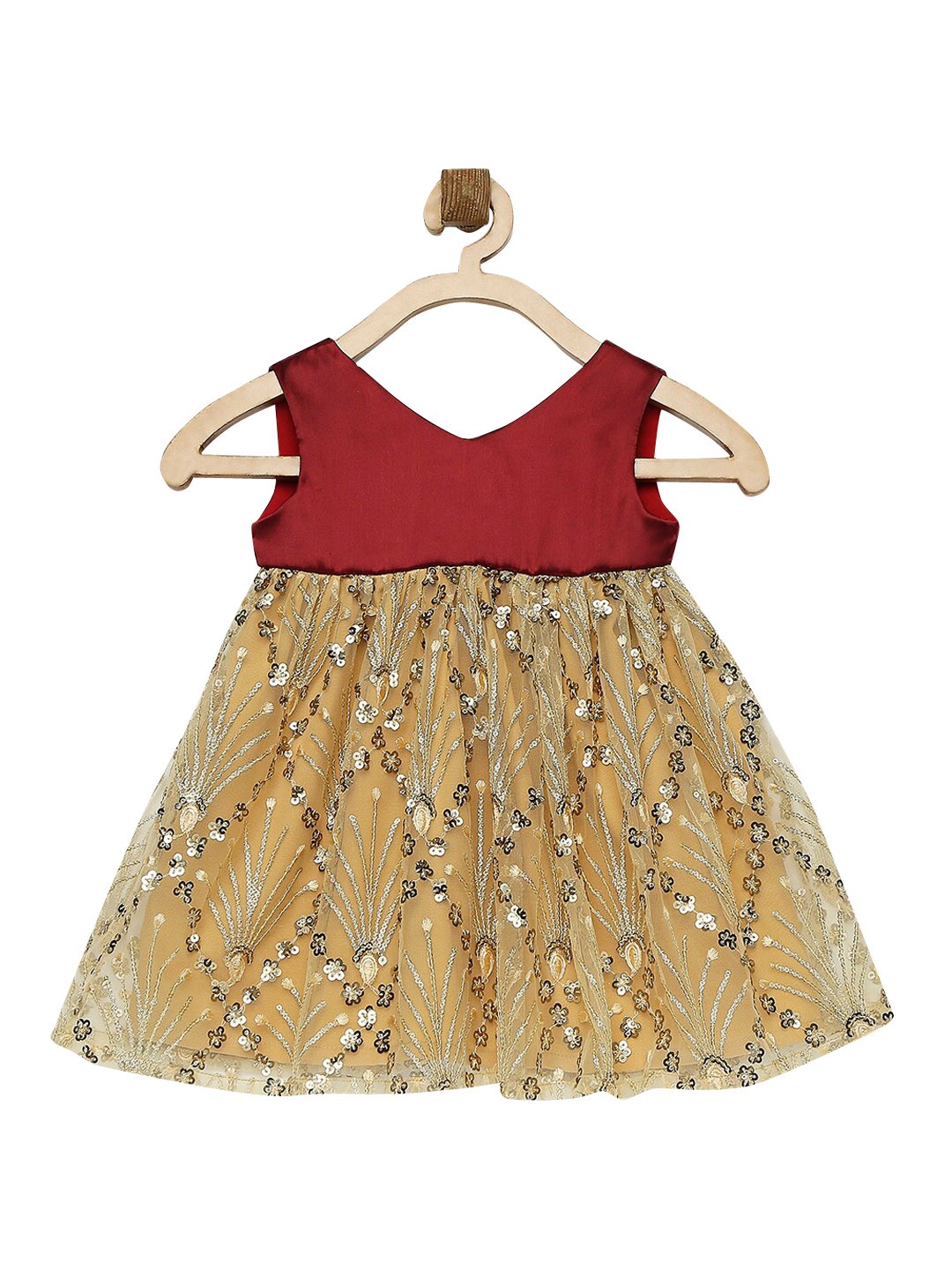 

MANY FROCKS & Maroon Floral Net Dress