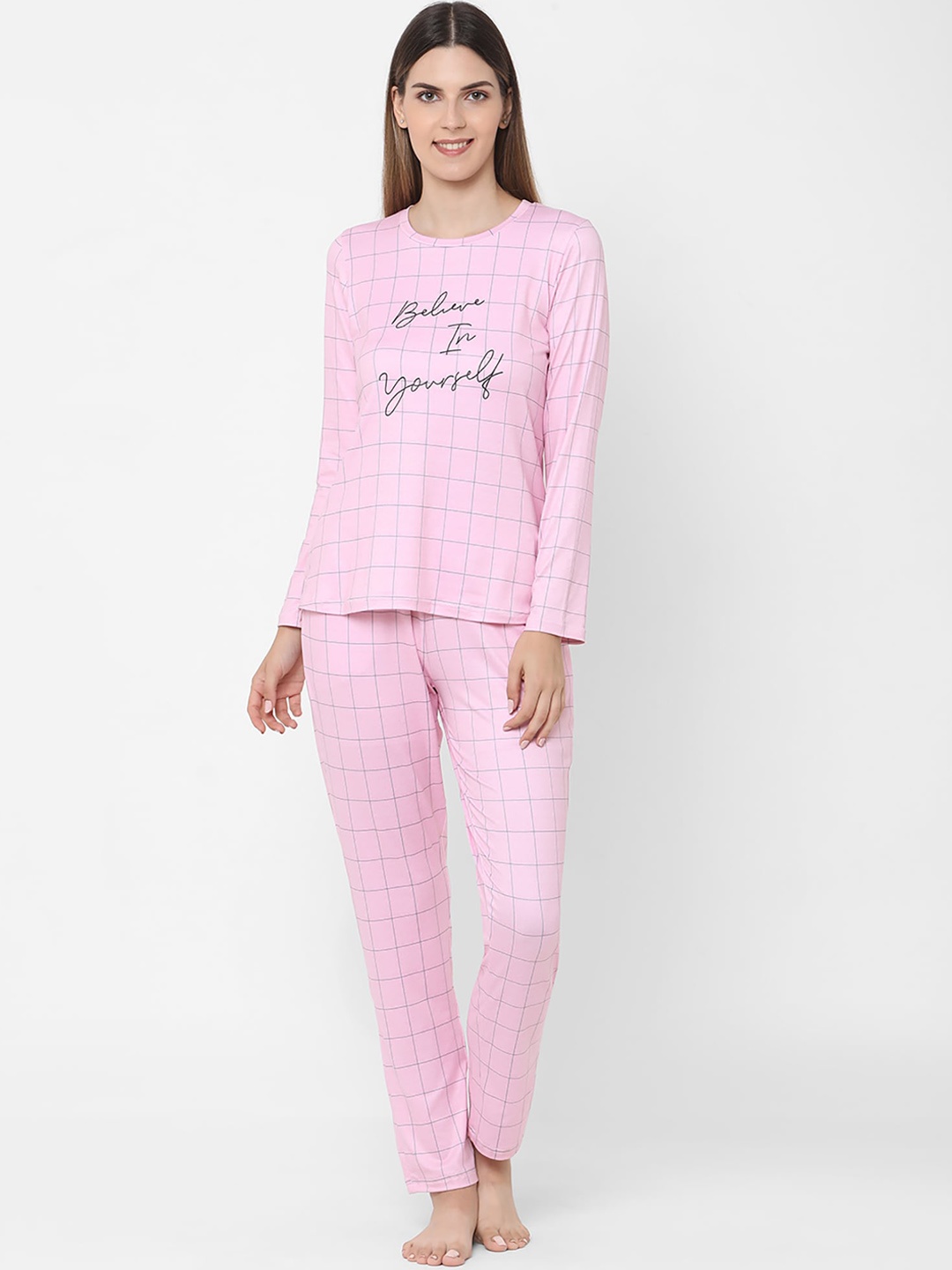 

Sweet Dreams Women Pink & Black Checked Night suit