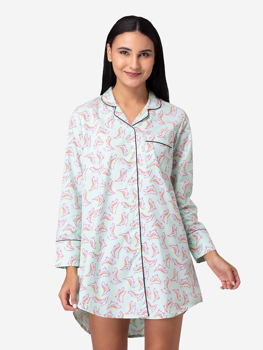 

Fluffalump Blue Printed Pure Cotton Sleep Nightdress