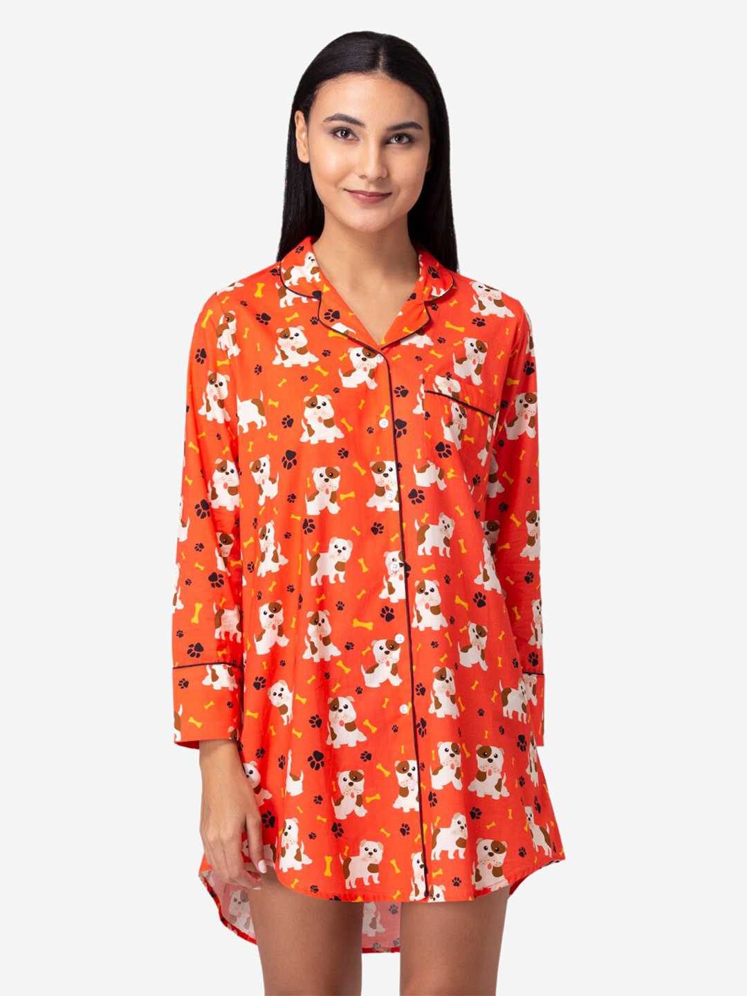 

Fluffalump Red Pure Cotton Printed Nightdress