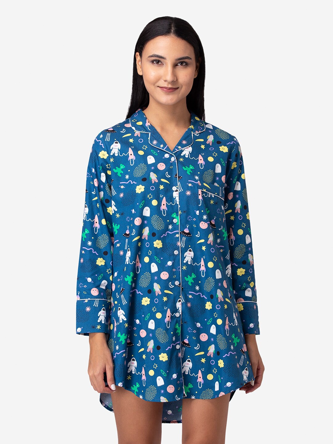 

Fluffalump Navy Blue Printed Nightdress