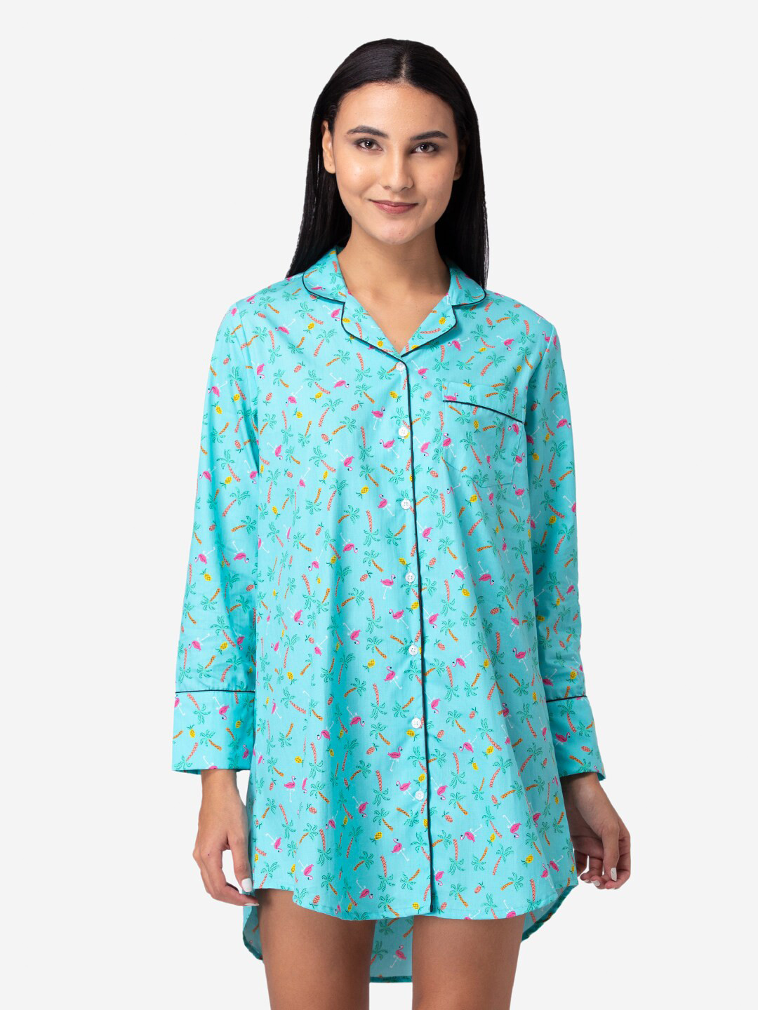 

Fluffalump Women Green Printed Pure Cotton Nightdress