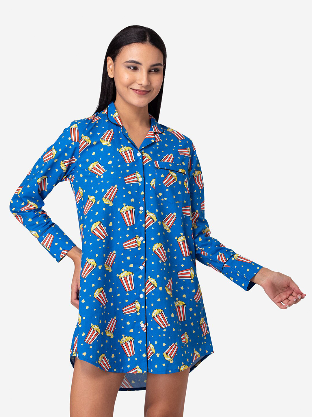 

Fluffalump Blue Pure Cotton Printed Nightdress