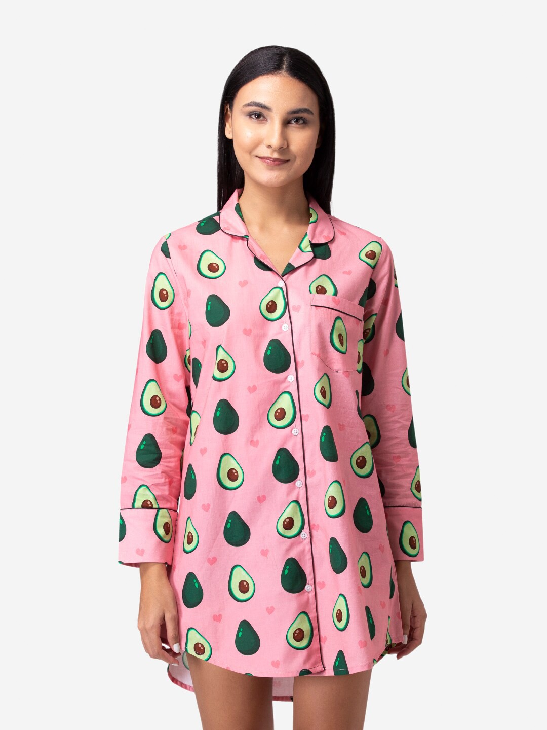 

Fluffalump Pink & Green Conversational Printed Pure Cotton Shirt Nightdress