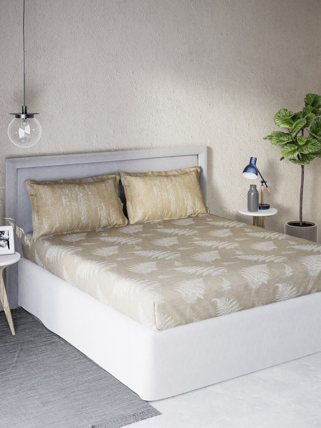 

DDecor Brown & White Floral Printed Cotton 140 TC Queen Bedsheet with 2 Pillow Covers