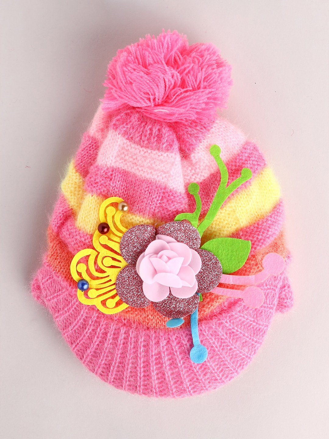 

Toonyport Girls Pink & Yellow Woolen Beanie