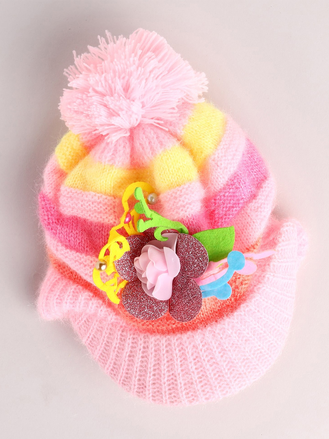 

Toonyport Girls Pink & Yellow Beanie Cap