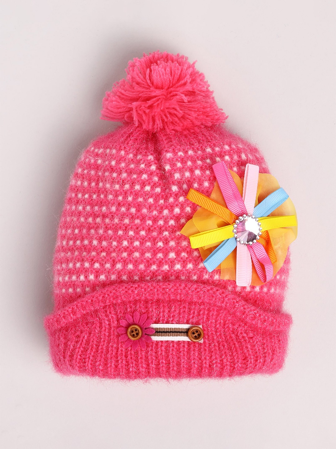 

Toonyport Girls Pink & White Woolen Beanie