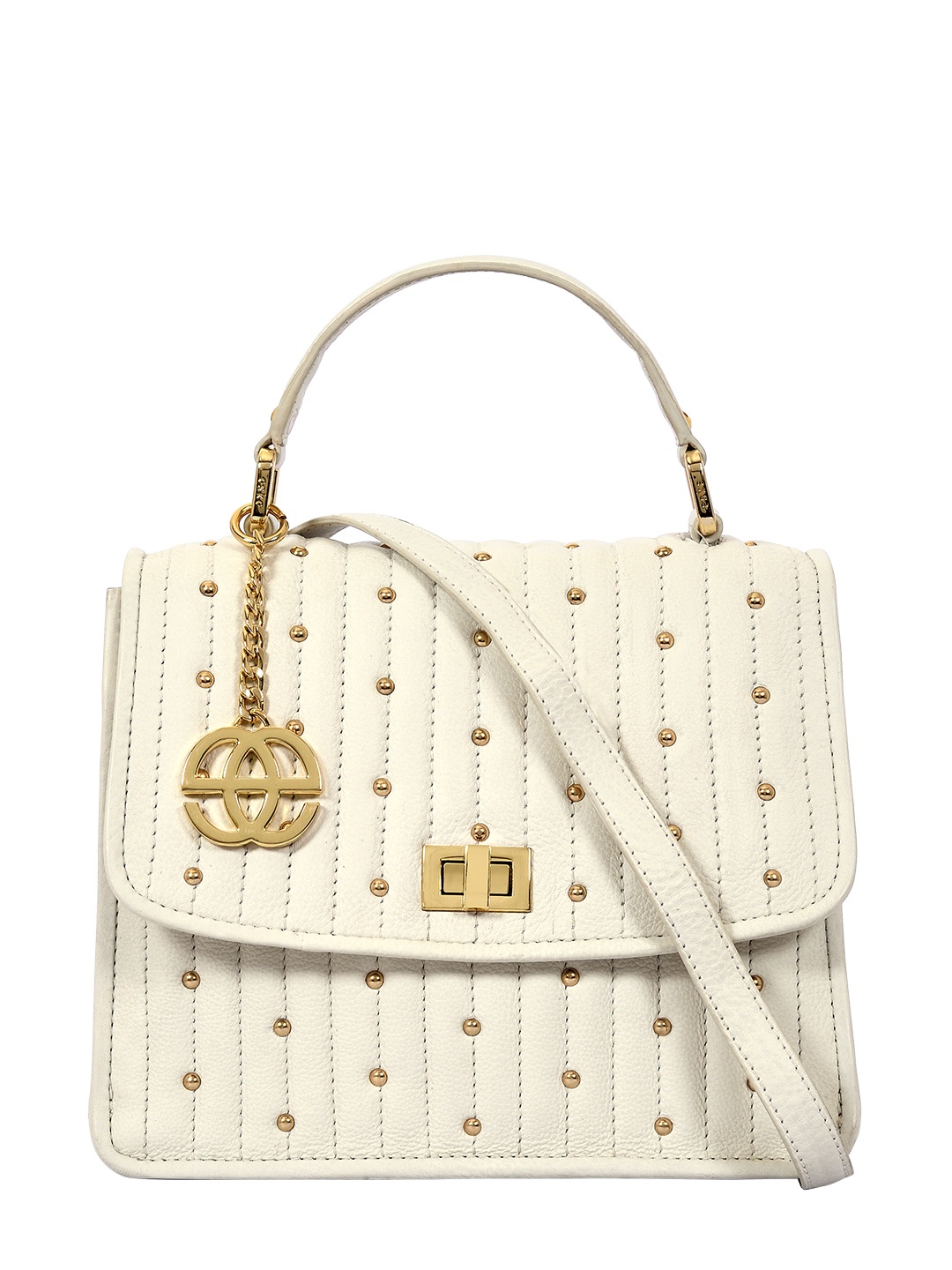 

Eske White Embellished Leather Handheld Bag