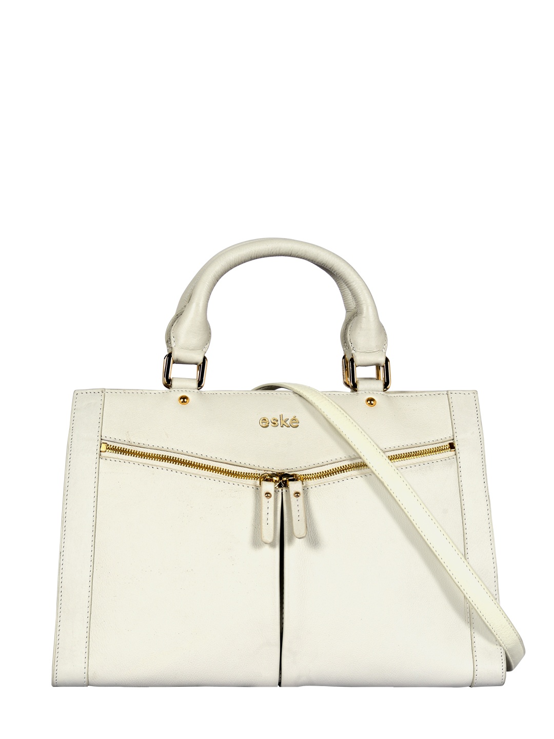 

Eske White Leather Structured Handheld Bag with Bow Detail