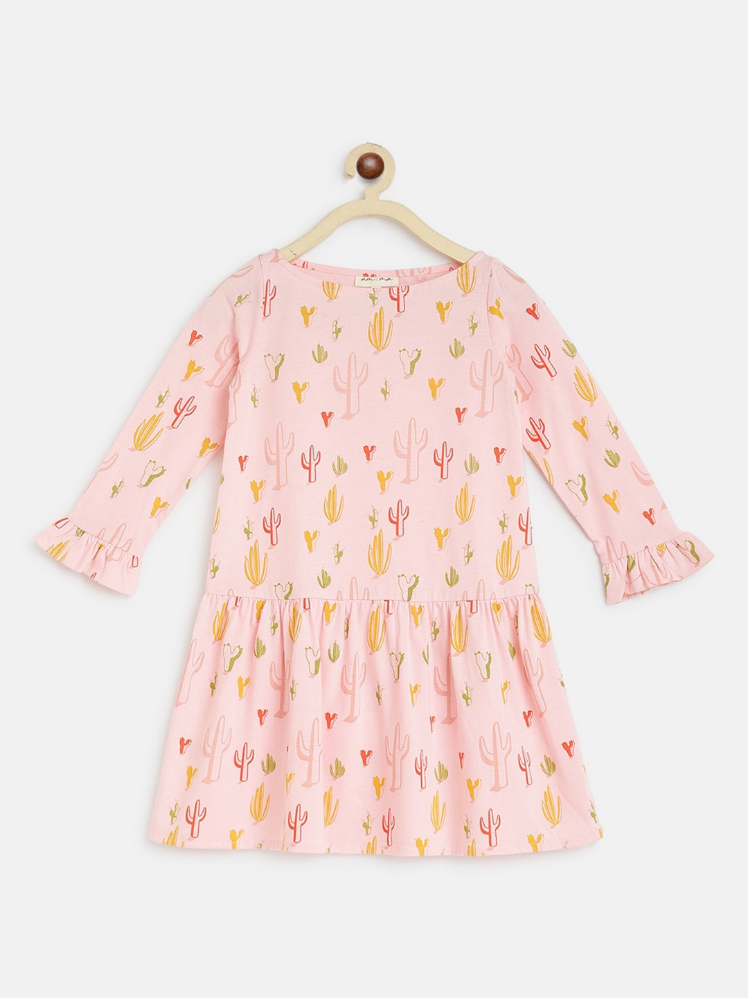 

am ma Pink Floral A-Line Cotton Dress