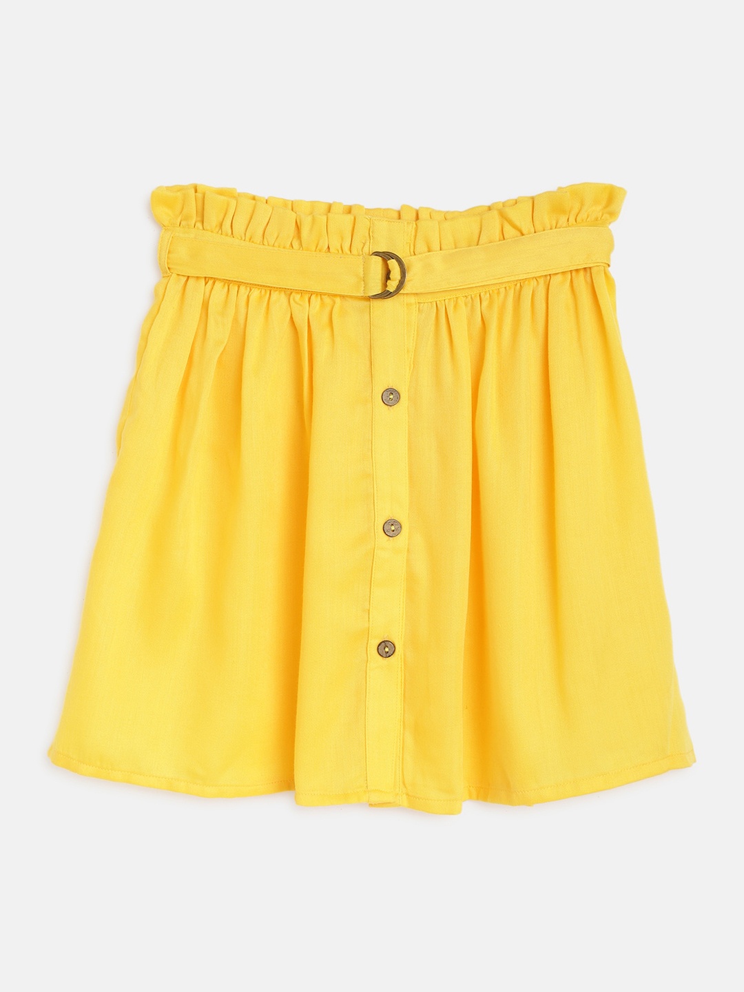 

am ma Girls Yellow Solid Cotton Flared Skirt